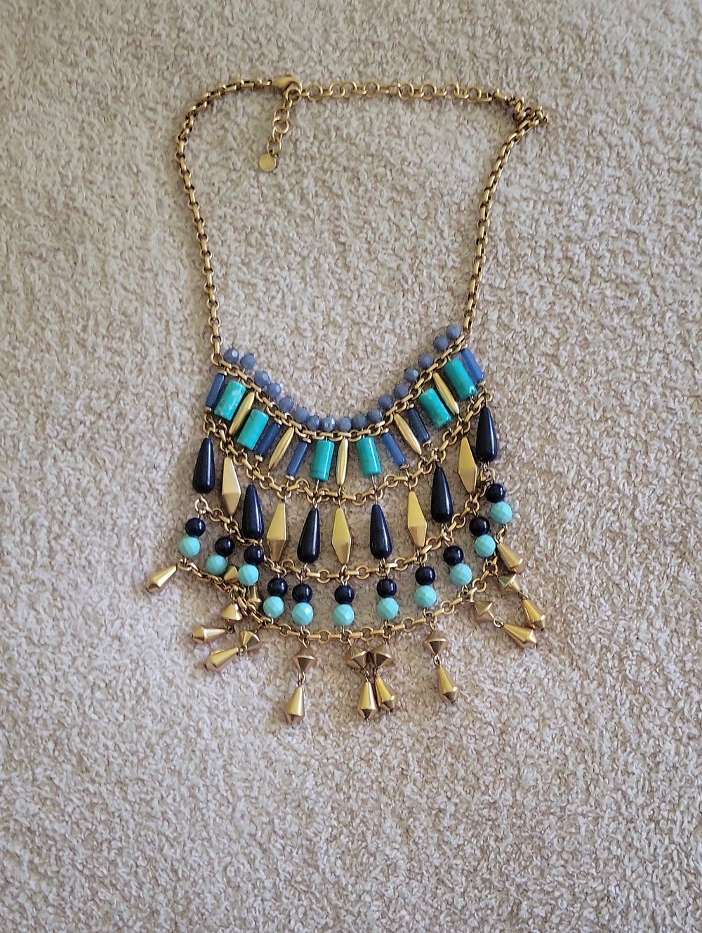 Stella & Dot Gold Necklace with Turquoise & Black Accents